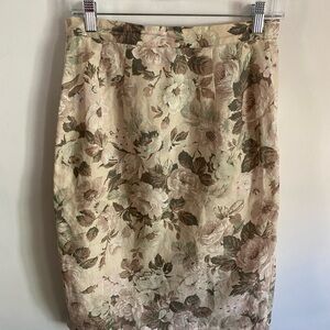 Vintage Feminine Linen‎ Cotton Blend Floral Pencil Skirt